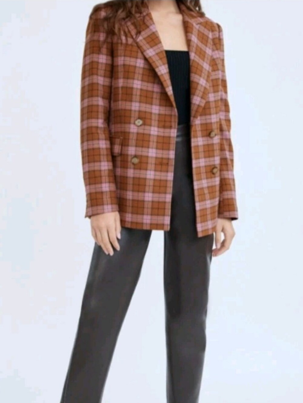 Aritzia Wilfred Wool-Blend Margaux Plaid Double Breasted Blazer in green Size 4 - Picture 7 of 8